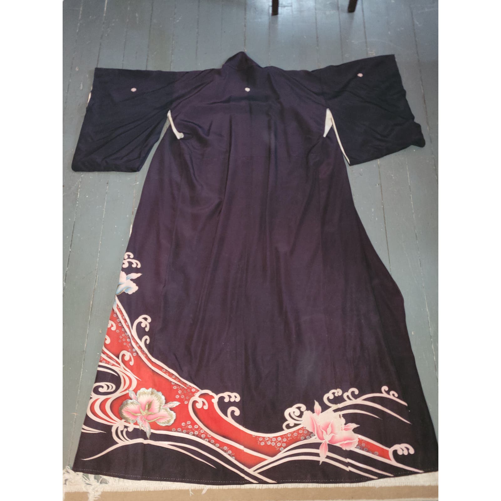 Antique 1920s-1950s Silk Japanese Kimono Black And Red